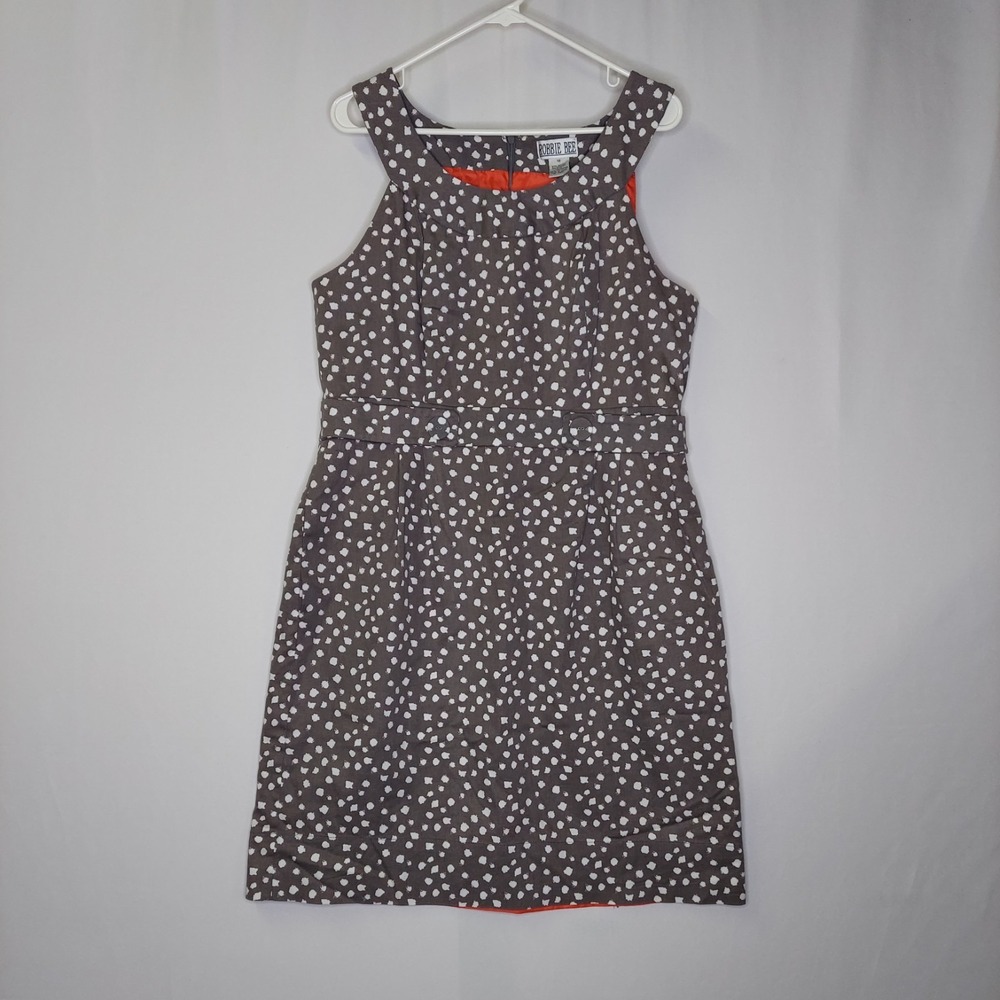 Robbie Bee Sleeveless Dress 18 Gray Polka Dot A-Line Pocket Zip Pinup Old Money - Picture 1 of 11